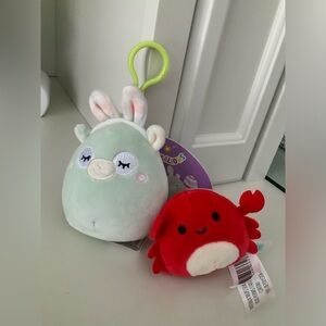 SQUISHMALLOW Miley Llama Keychain Plush 4” & Squishville Carlos Crab 2” RARE NEW